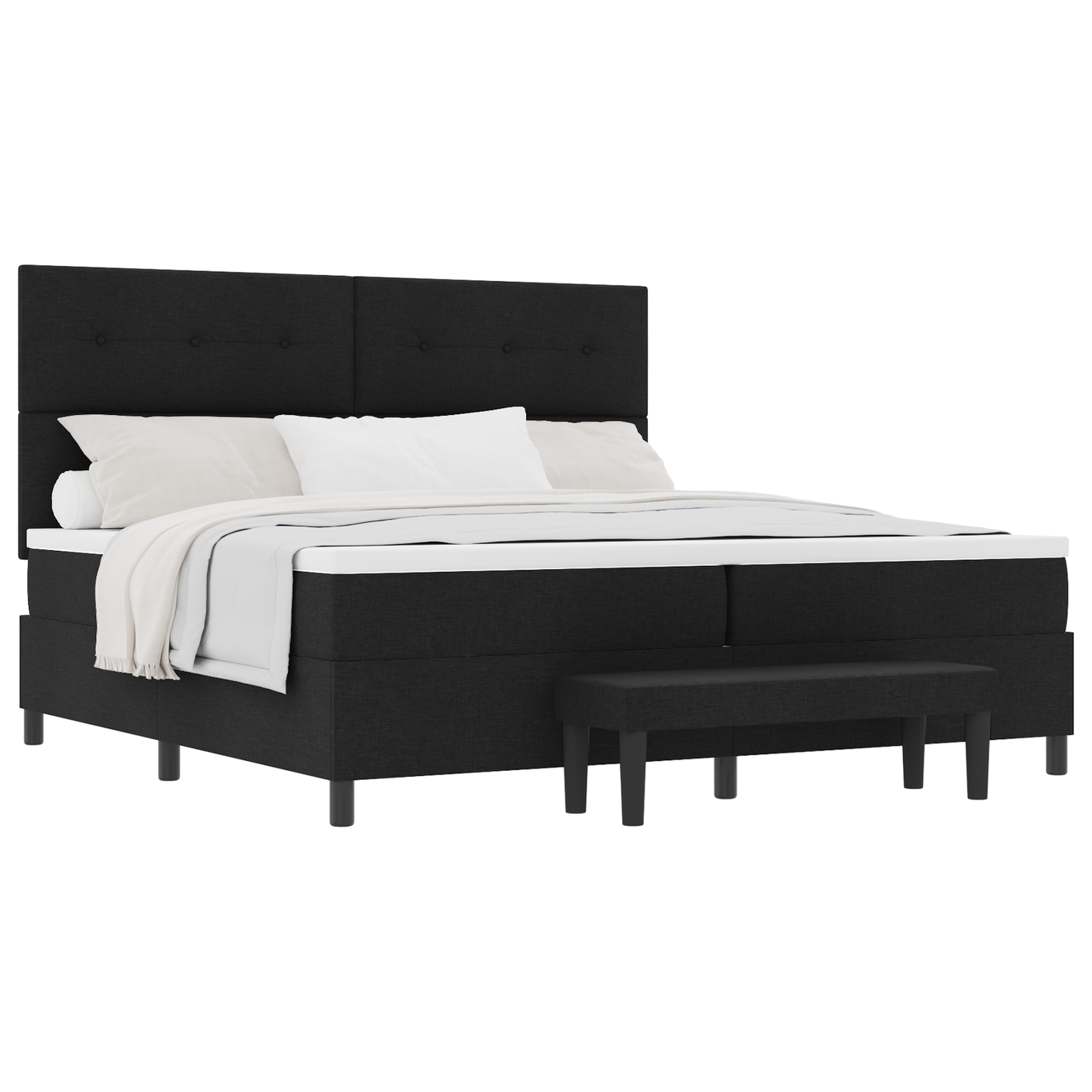 Box Spring Seng Med Madras Sort 200 X 200 Cm Stof