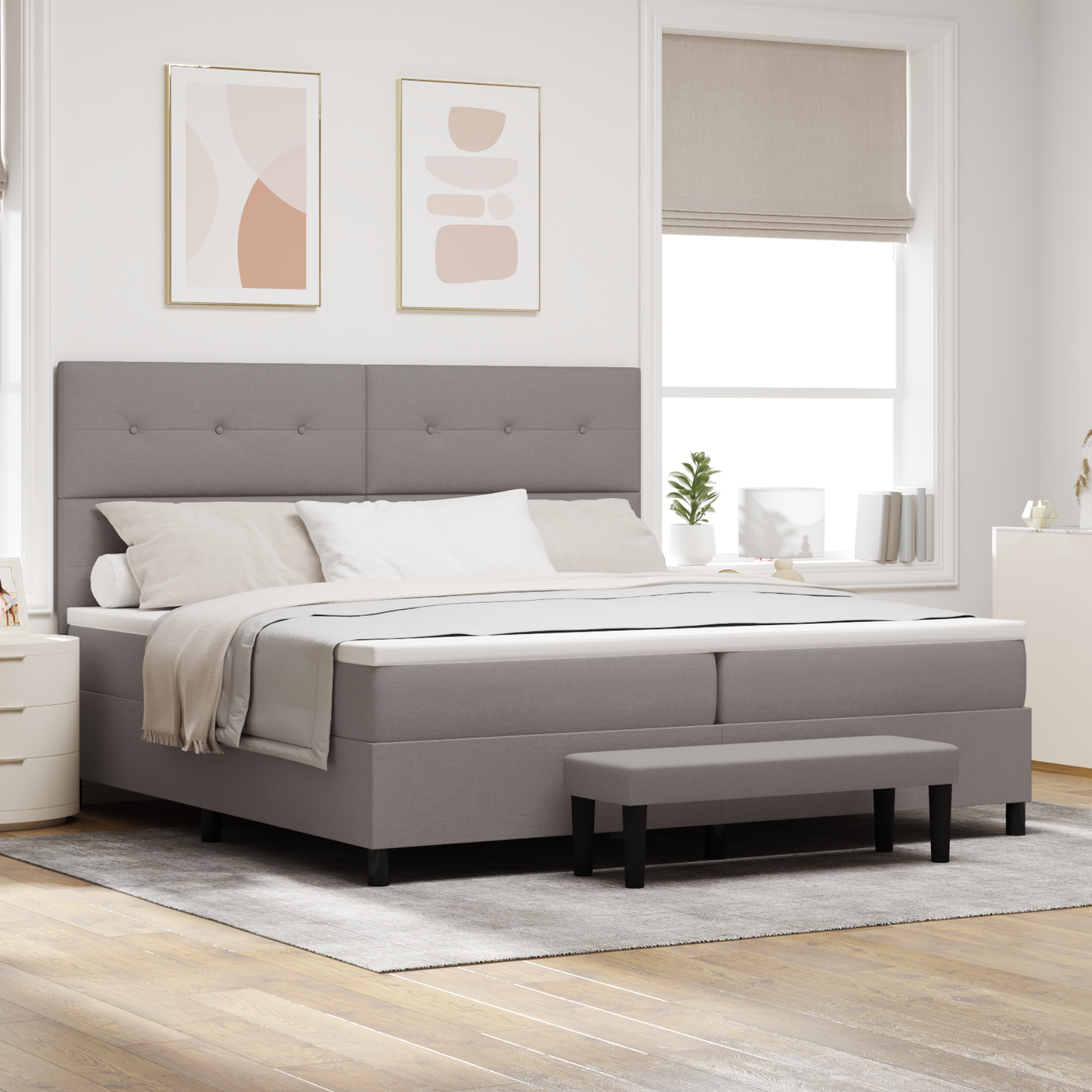 Box Spring Seng Med Madras Gråbrun 200 X 200 Cm Stof