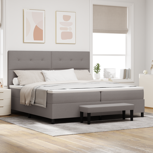 Box Spring Seng Med Madras Gråbrun 200 X 200 Cm Stof