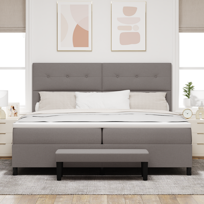 Box Spring Seng Med Madras Gråbrun 200 X 200 Cm Stof