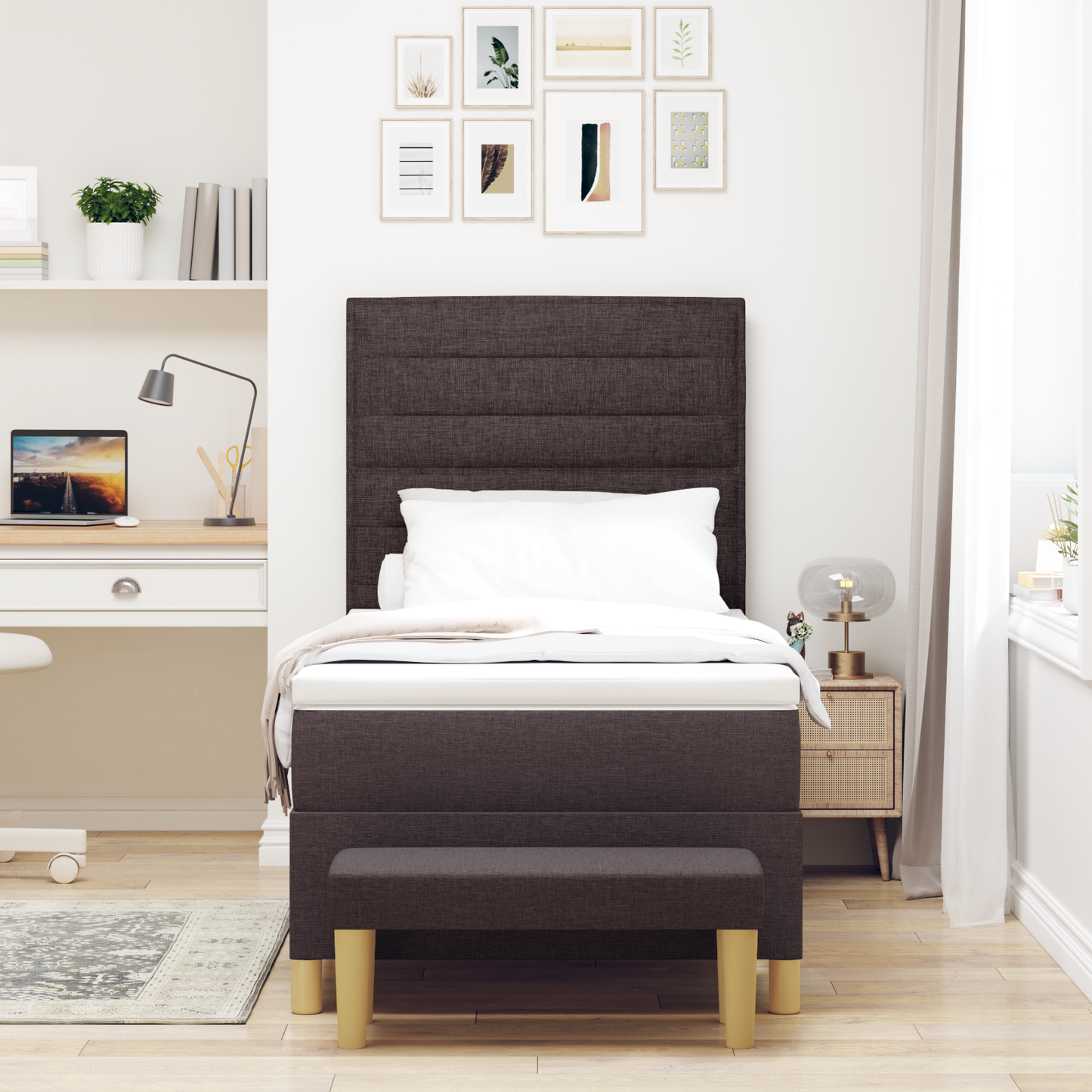 Box Spring Seng Med Madras Mørk Brun 90 X 200 Cm Stof