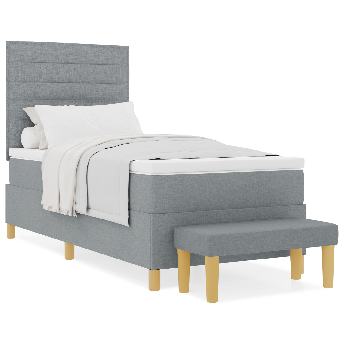 Box Spring Seng Med Madras Lysegrå 100 X 200 Cm Stof