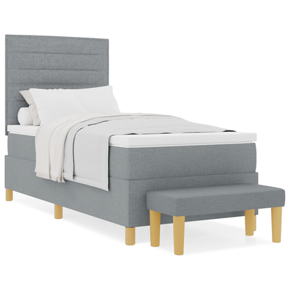 Box Spring Seng Med Madras Lysegrå 100 X 200 Cm Stof