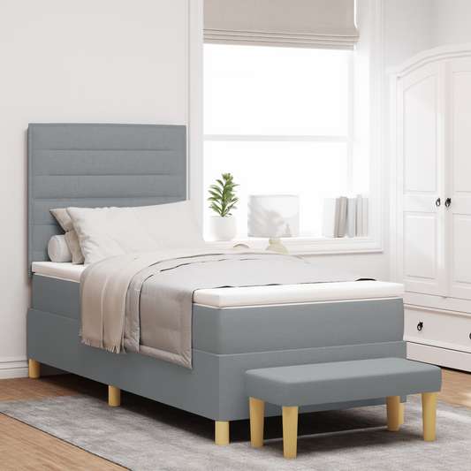 Box Spring Seng Med Madras Lysegrå 100 X 200 Cm Stof