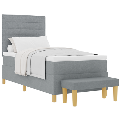 Box Spring Seng Med Madras Lysegrå 100 X 200 Cm Stof