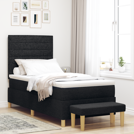Box Spring Seng Med Madras Sort 100 X 200 Cm Stof