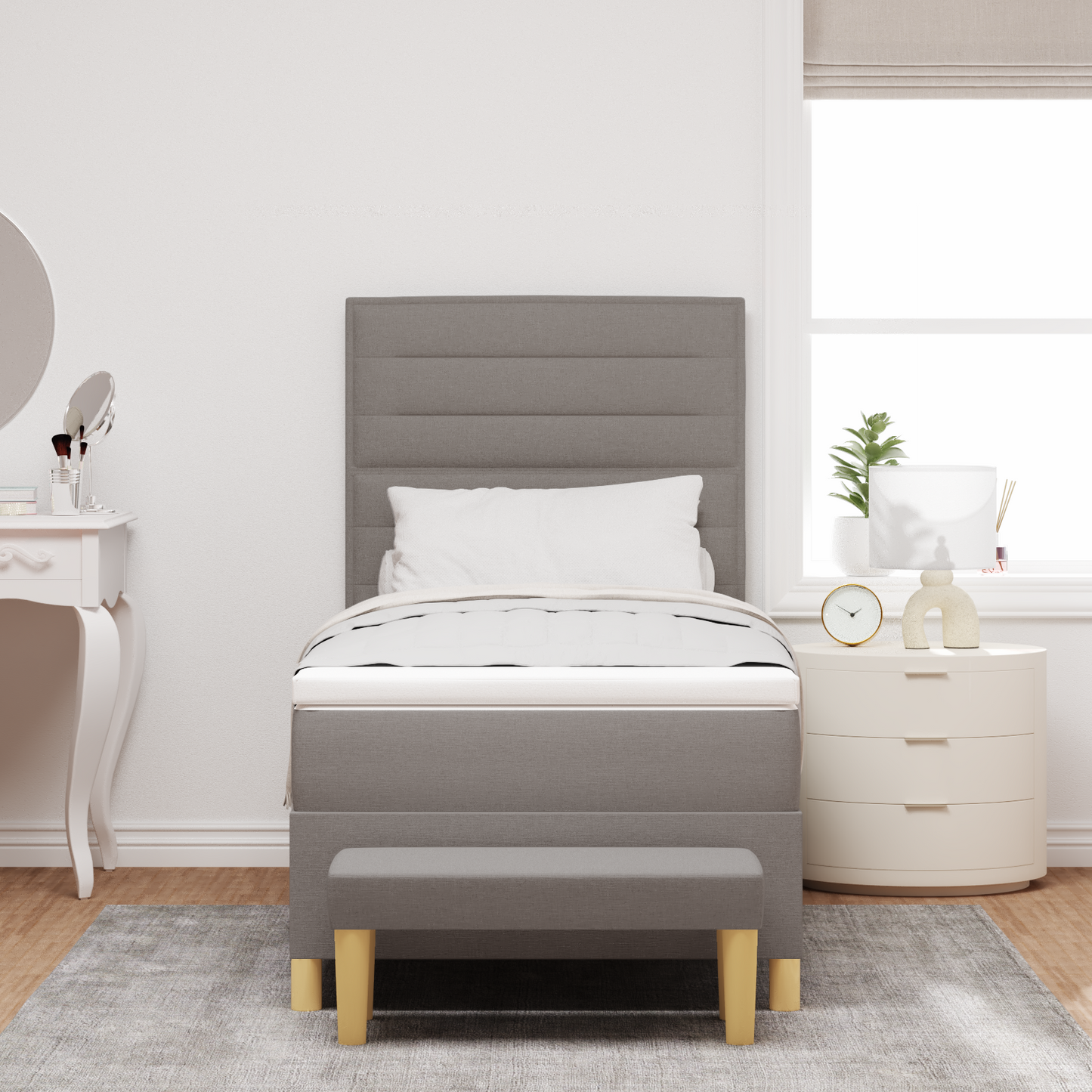 Box Spring Seng Med Madras Gråbrun 100 X 200 Cm Stof