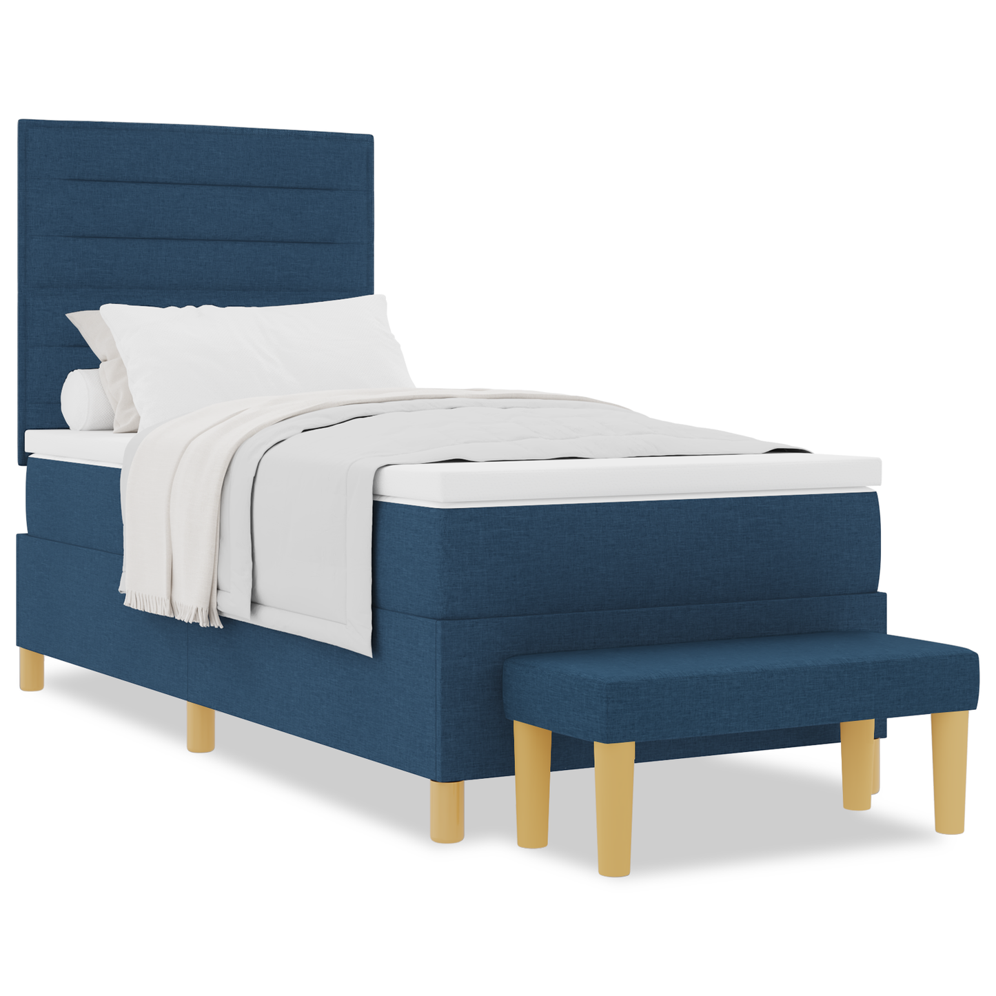 Box Spring Seng Med Madras Med Hovedgærde Blå 100 X 200 Cm Stof