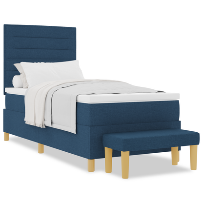 Box Spring Seng Med Madras Med Hovedgærde Blå 100 X 200 Cm Stof