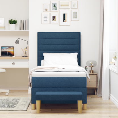 Box Spring Seng Med Madras Med Hovedgærde Blå 100 X 200 Cm Stof
