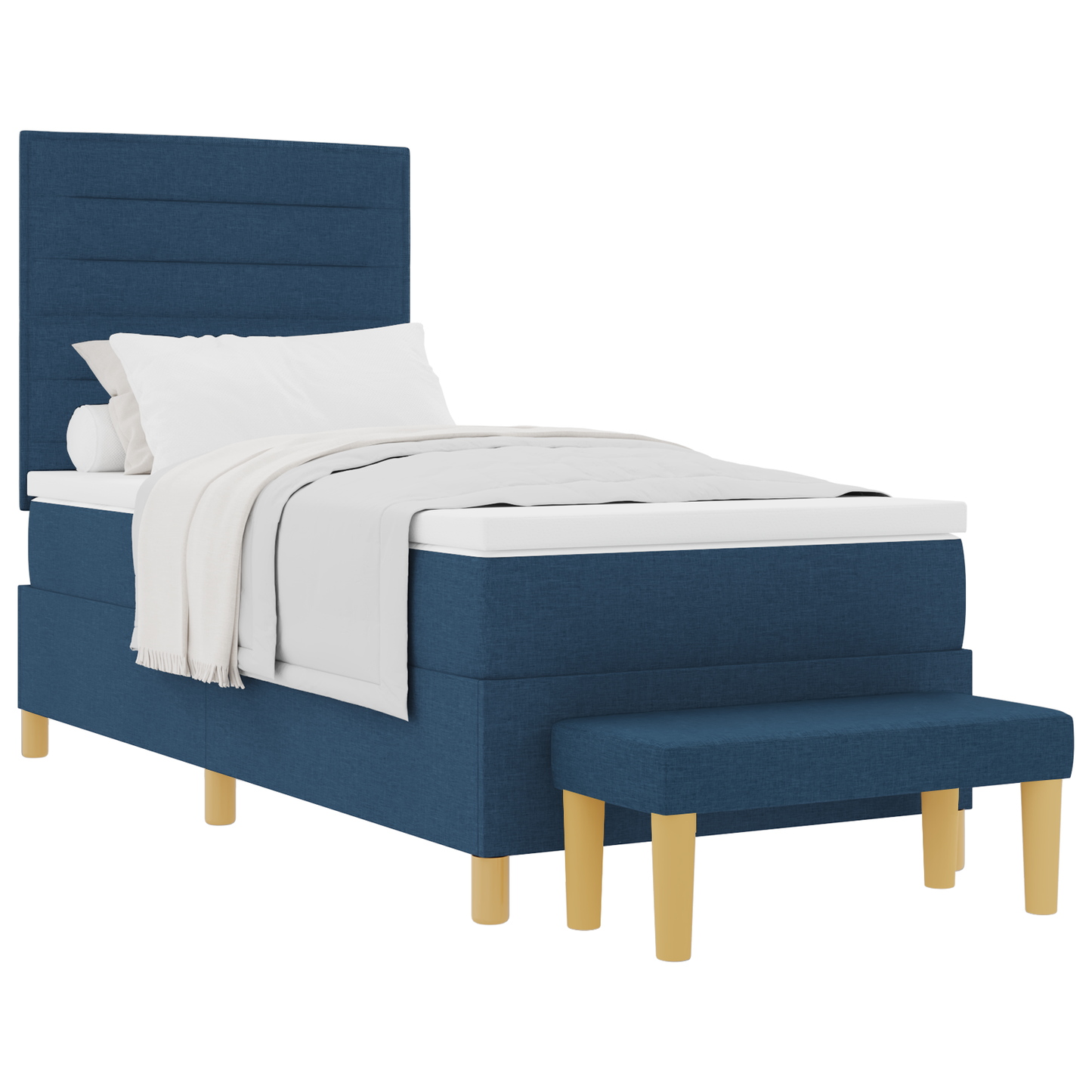 Box Spring Seng Med Madras Med Hovedgærde Blå 100 X 200 Cm Stof