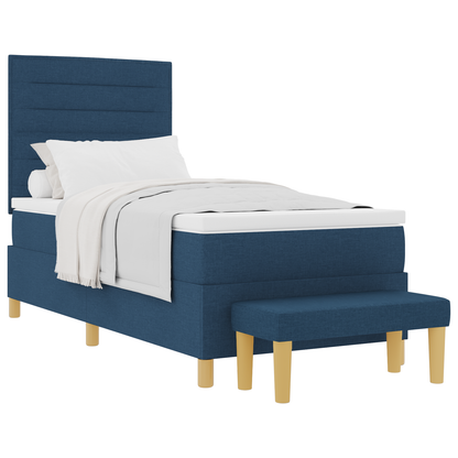 Box Spring Seng Med Madras Med Hovedgærde Blå 100 X 200 Cm Stof