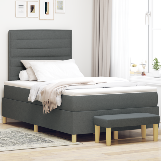 Box Spring Seng Med Madras Mørkegrå 120 X 200 Cm Stof