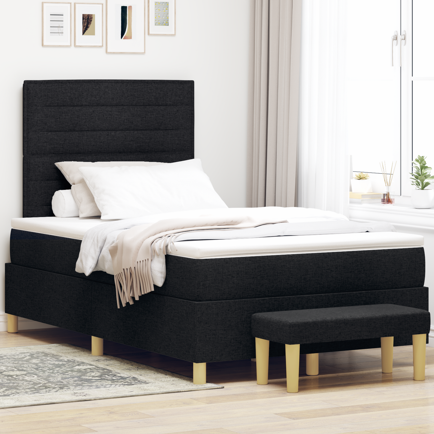 Box Spring Seng Med Madras Sort 120 X 200 Cm Stof