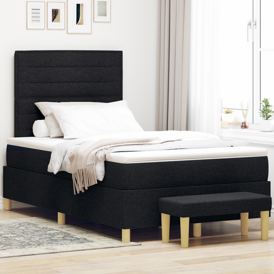 Box Spring Seng Med Madras Sort 120 X 200 Cm Stof