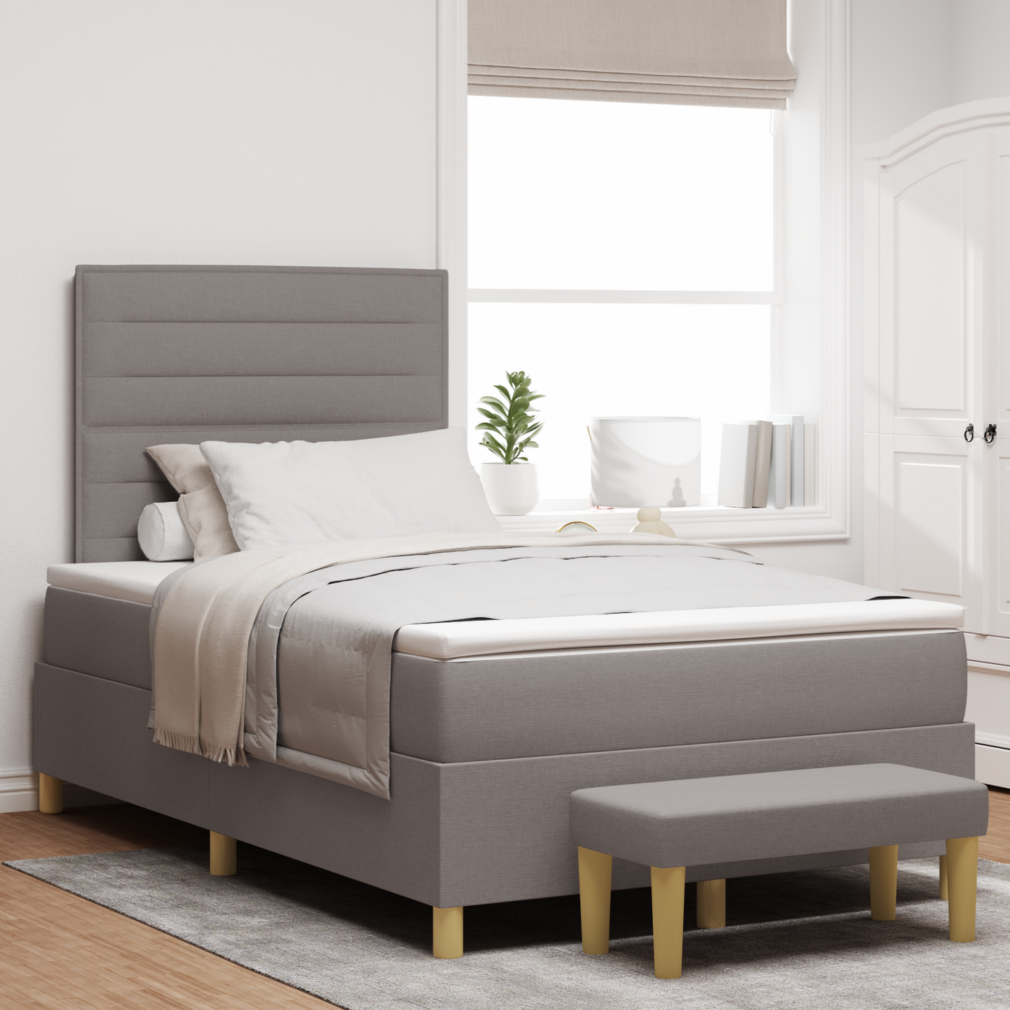Box Spring Seng Med Madras Gråbrun 120 X 200 Cm Stof