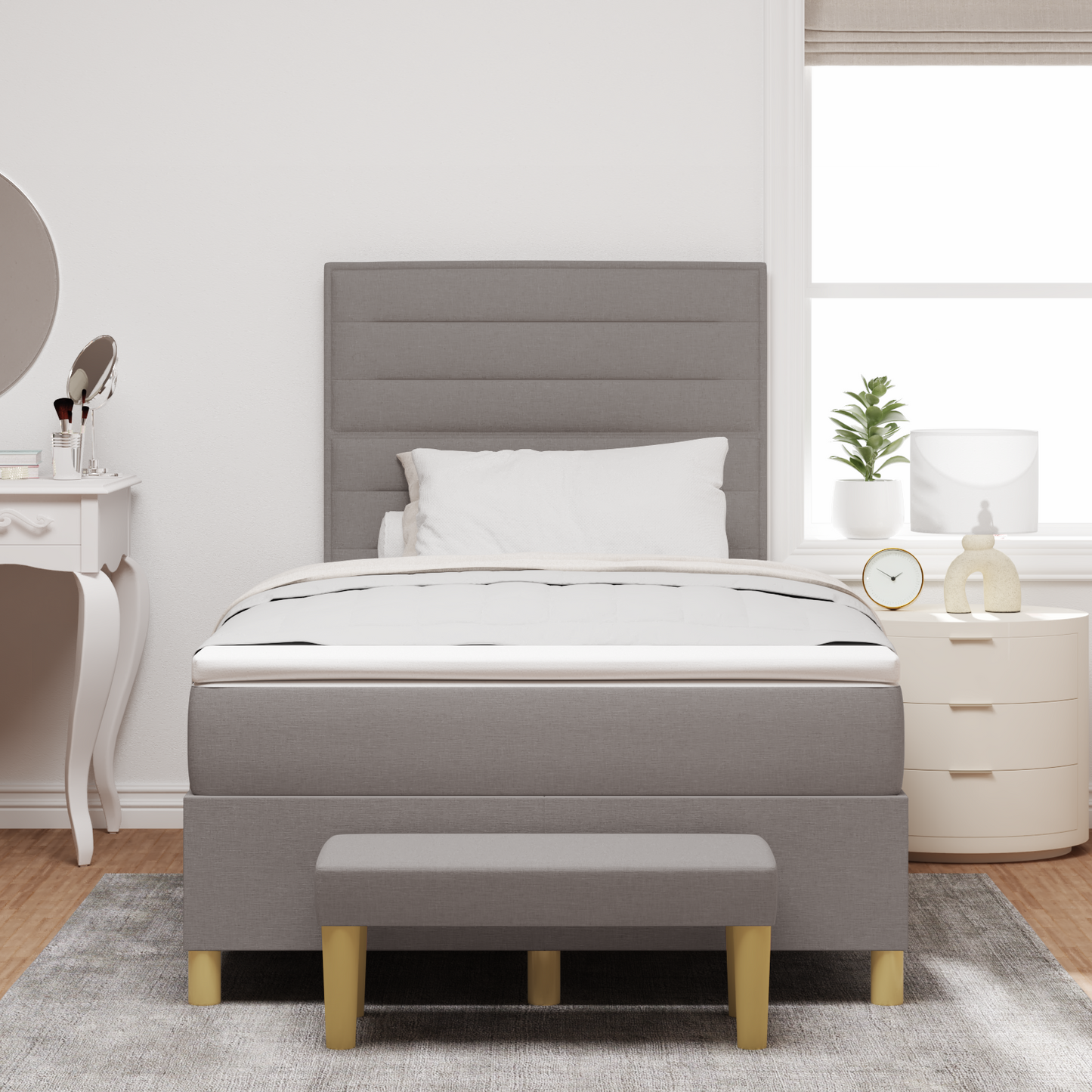 Box Spring Seng Med Madras Gråbrun 120 X 200 Cm Stof
