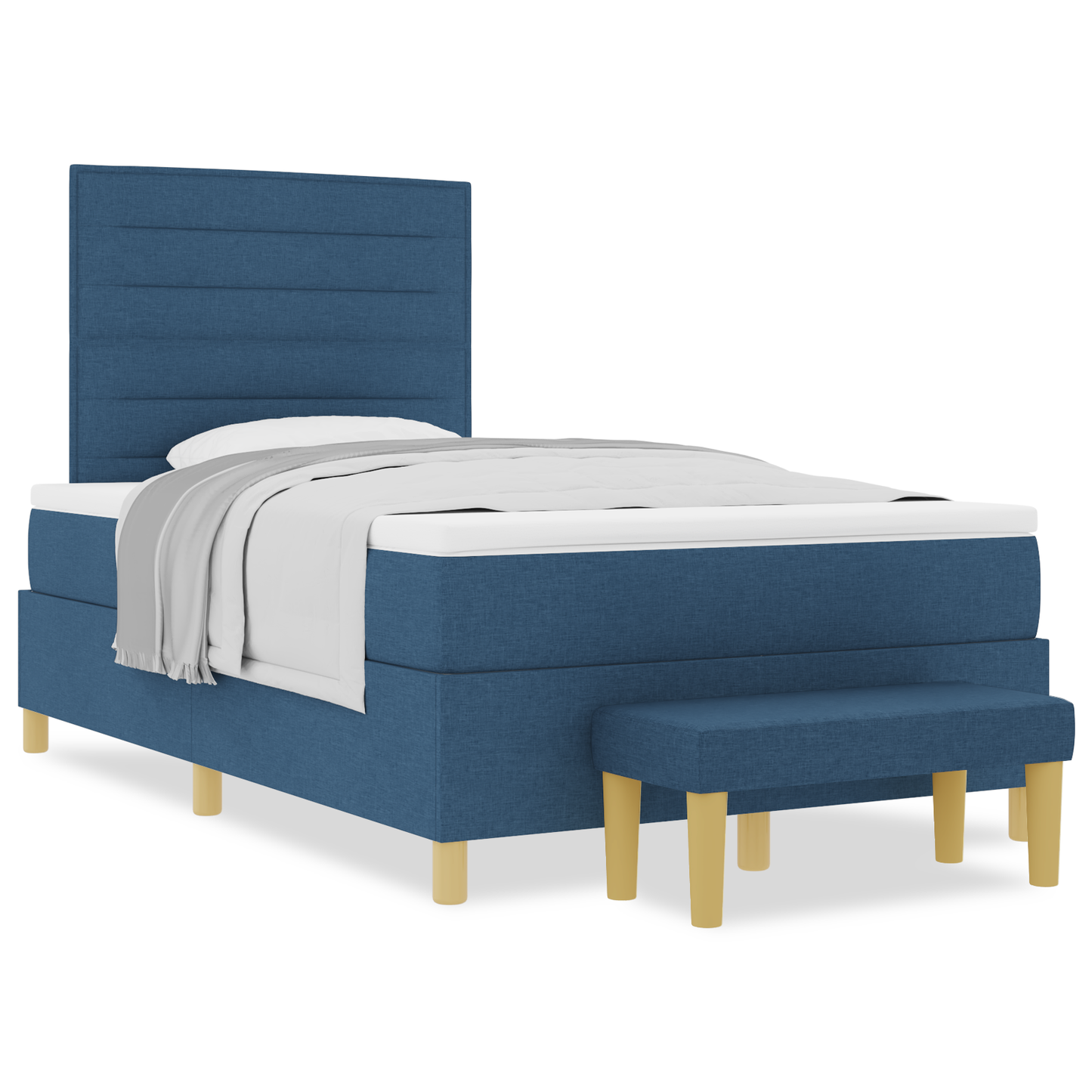 Box Spring Seng Med Madras Med Hovedgærde Blå 120 X 200 Cm Stof