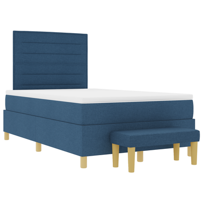 Box Spring Seng Med Madras Med Hovedgærde Blå 120 X 200 Cm Stof
