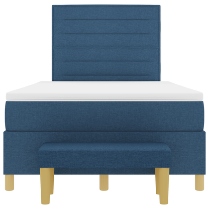 Box Spring Seng Med Madras Med Hovedgærde Blå 120 X 200 Cm Stof