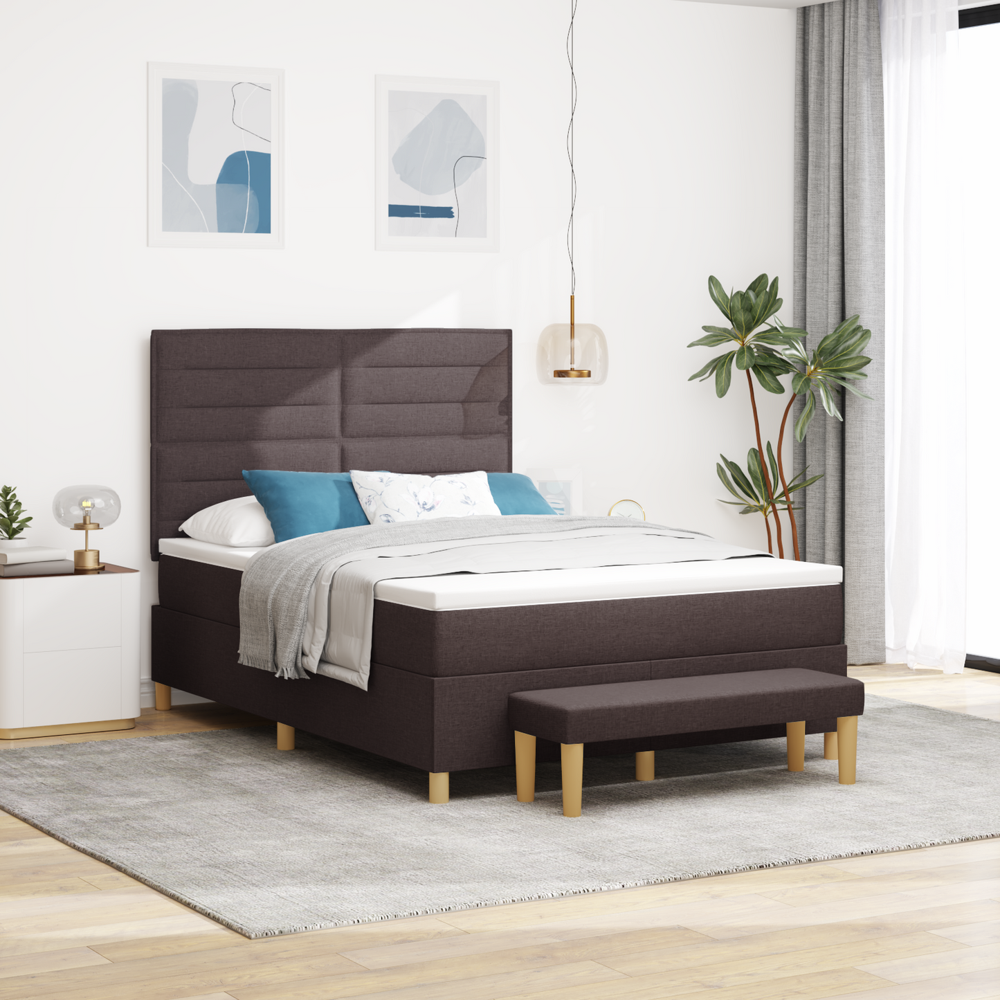 Box Spring Seng Med Madras Mørkebrun 140 X 200 Cm Stof