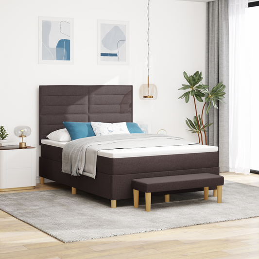 Box Spring Seng Med Madras Mørkebrun 140 X 200 Cm Stof