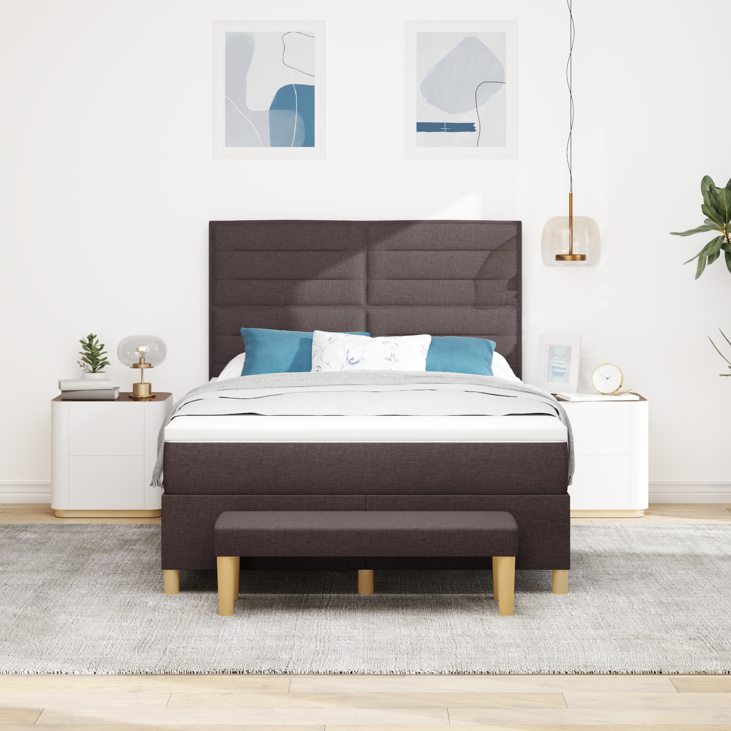 Box Spring Seng Med Madras Mørkebrun 140 X 200 Cm Stof