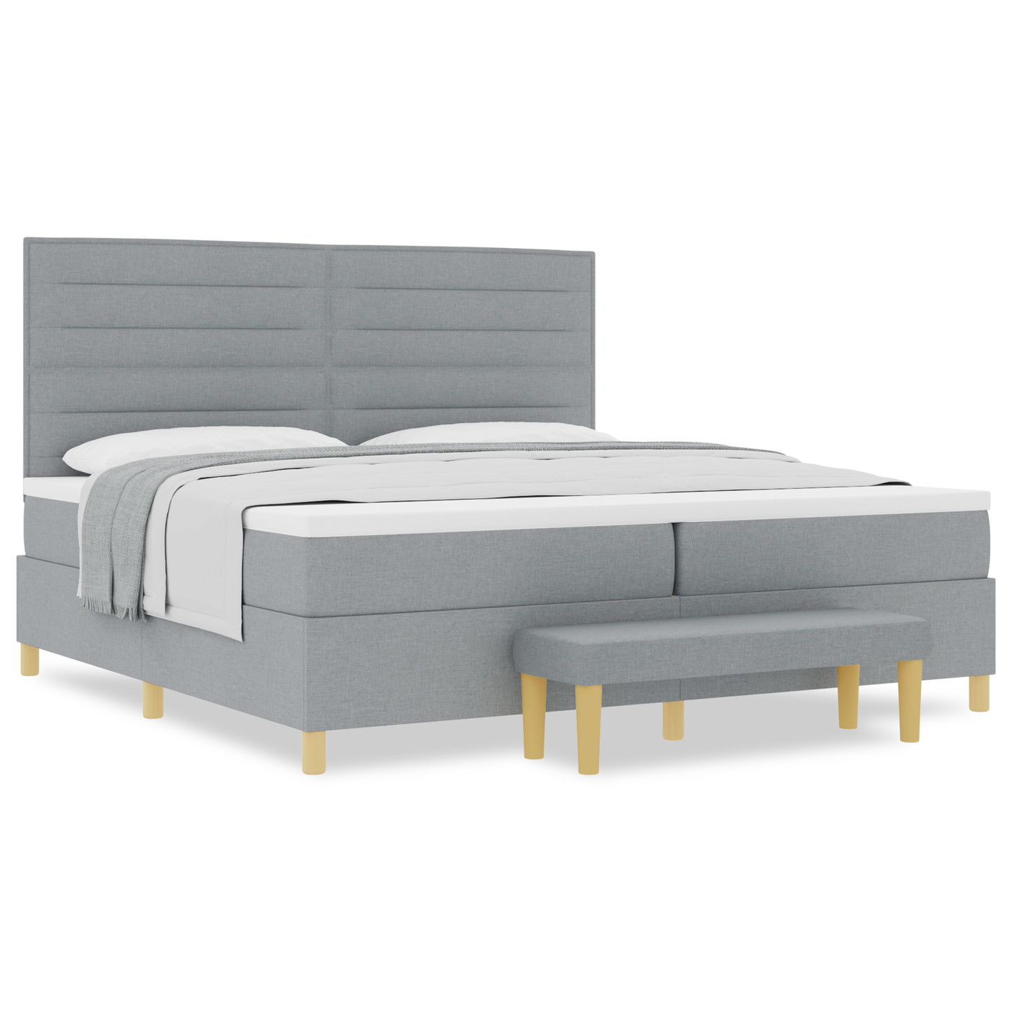 Box Spring Seng Med Madras Lysegrå 200 X 200 Cm Stof