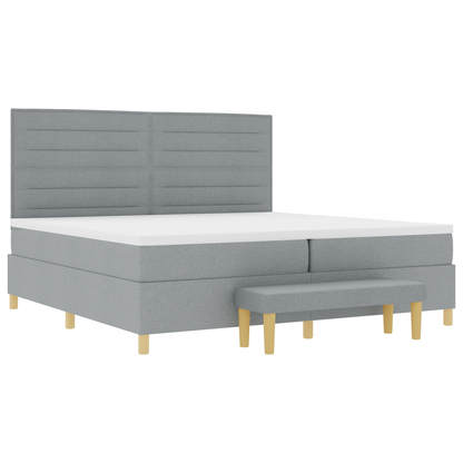 Box Spring Seng Med Madras Lysegrå 200 X 200 Cm Stof