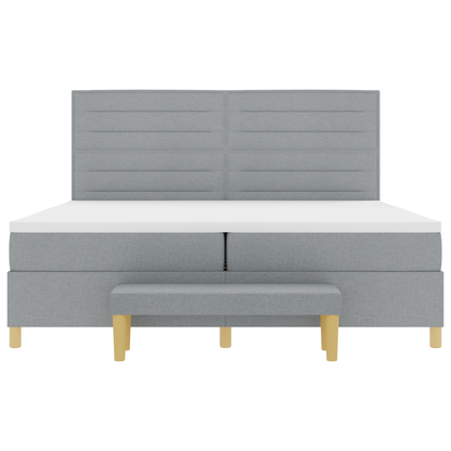 Box Spring Seng Med Madras Lysegrå 200 X 200 Cm Stof