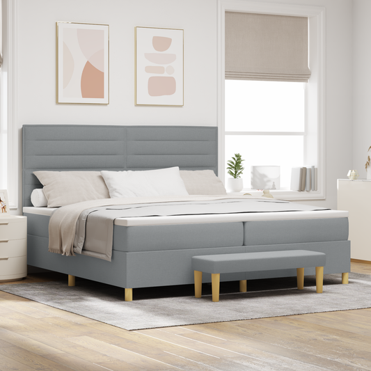 Box Spring Seng Med Madras Lysegrå 200 X 200 Cm Stof