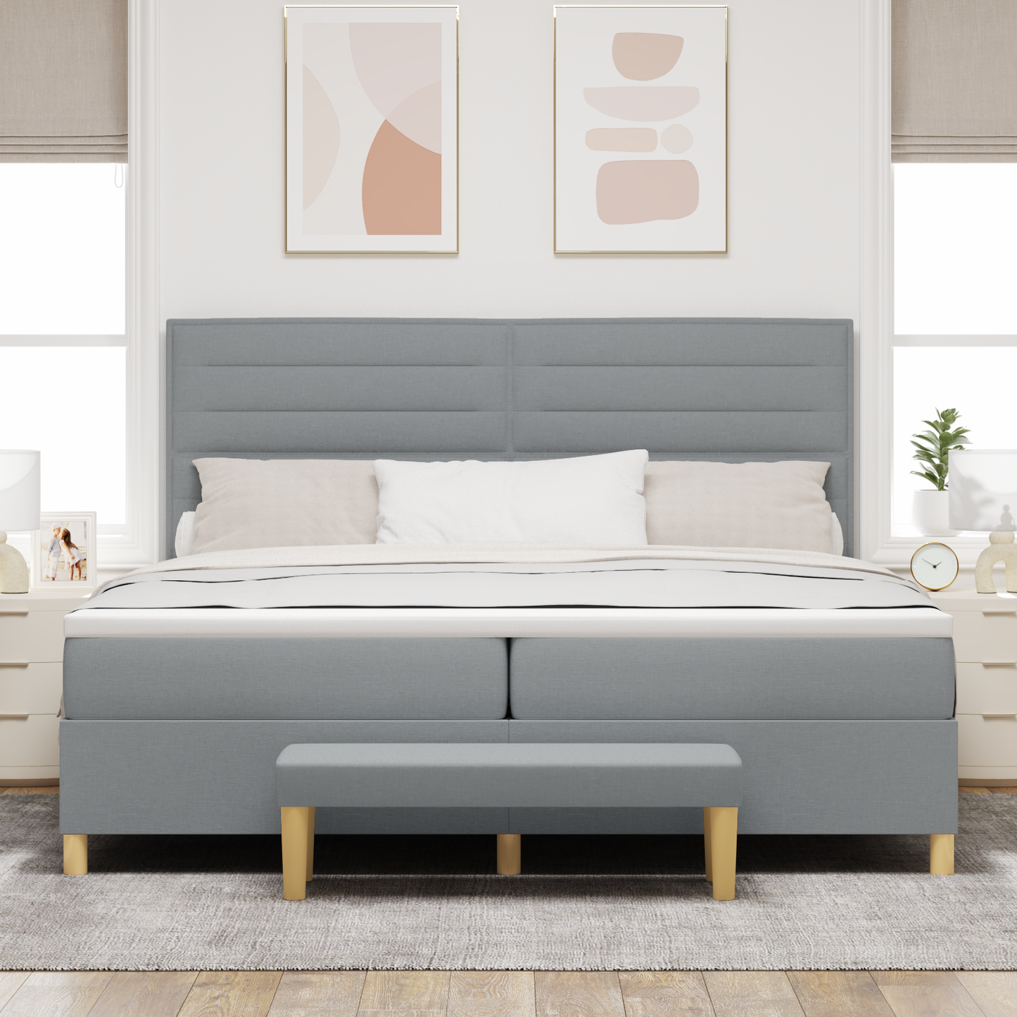 Box Spring Seng Med Madras Lysegrå 200 X 200 Cm Stof