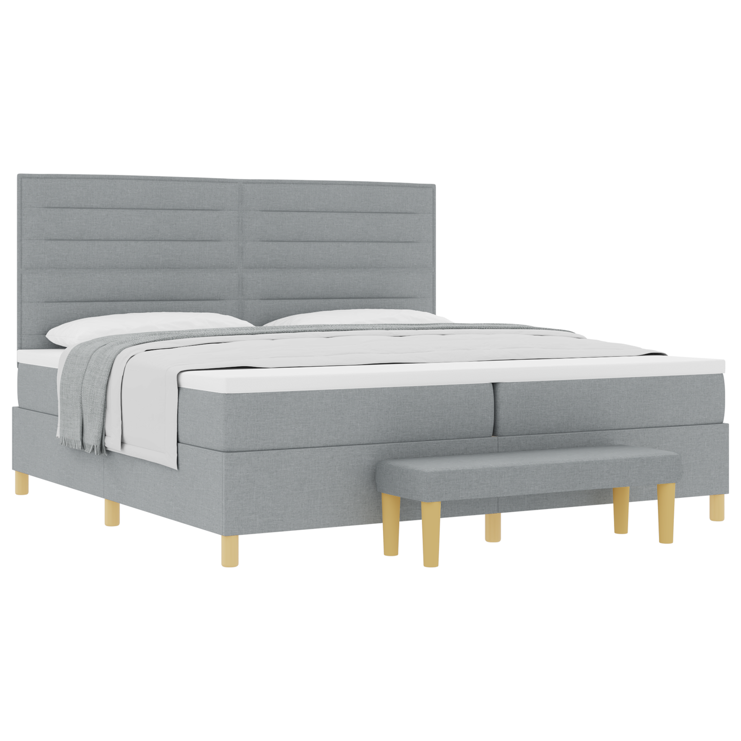 Box Spring Seng Med Madras Lysegrå 200 X 200 Cm Stof