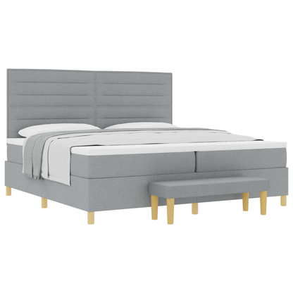 Box Spring Seng Med Madras Lysegrå 200 X 200 Cm Stof