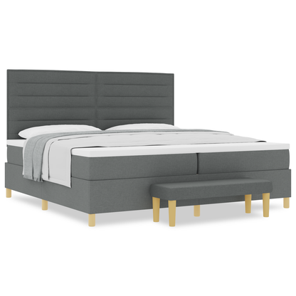 Box Spring Seng Med Madras Mørkegrå 200 X 200 Cm Stof