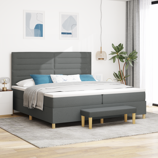 Box Spring Seng Med Madras Mørkegrå 200 X 200 Cm Stof