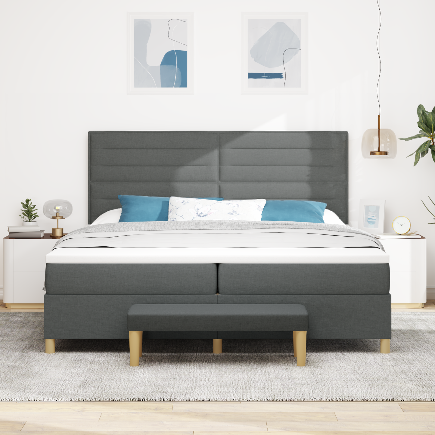 Box Spring Seng Med Madras Mørkegrå 200 X 200 Cm Stof