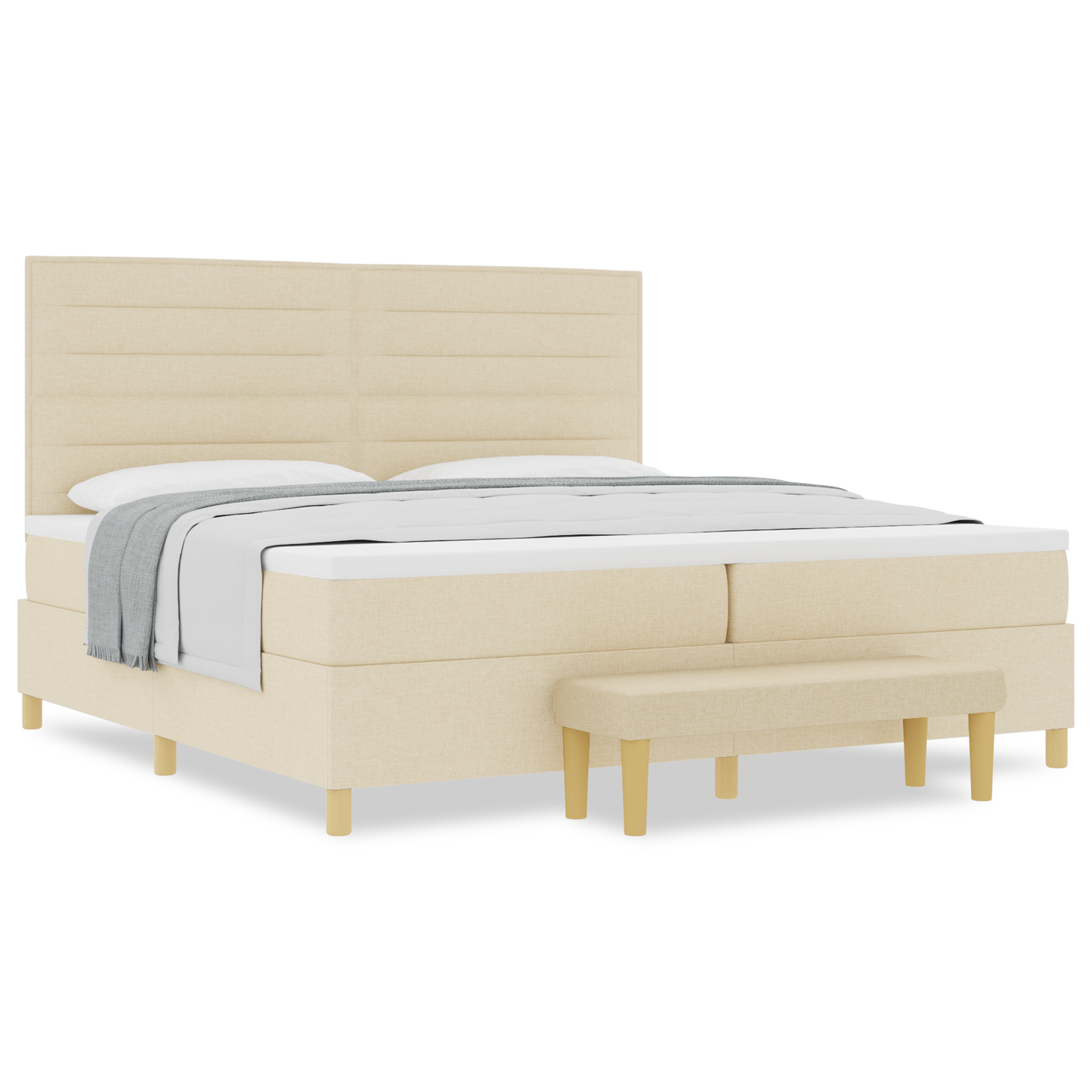 Box Spring Seng Med Madras Creme 200 X 200 Cm Stof