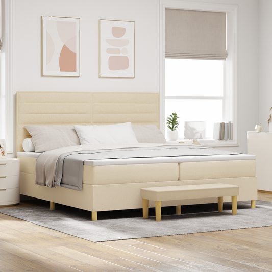 Box Spring Seng Med Madras Creme 200 X 200 Cm Stof
