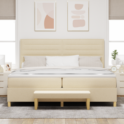 Box Spring Seng Med Madras Creme 200 X 200 Cm Stof