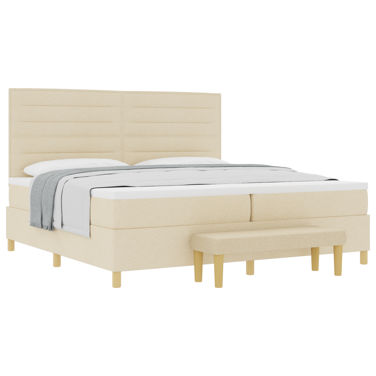 Box Spring Seng Med Madras Creme 200 X 200 Cm Stof
