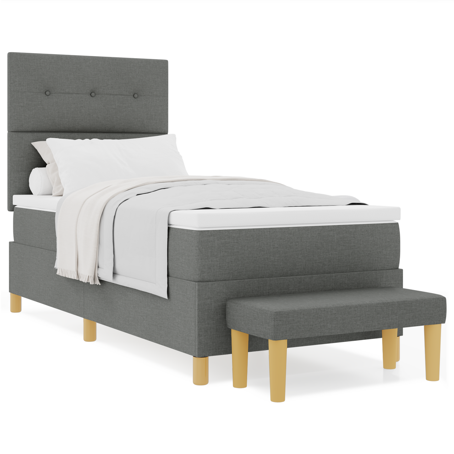 Box Spring Seng Med Madras Mørkegrå 90 X 200 Cm Stof
