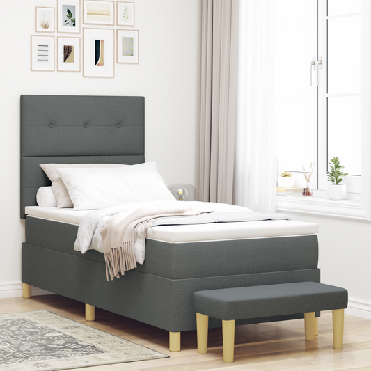 Box Spring Seng Med Madras Mørkegrå 90 X 200 Cm Stof