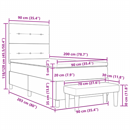 Box Spring Seng Med Madras Mørkegrå 90 X 200 Cm Stof
