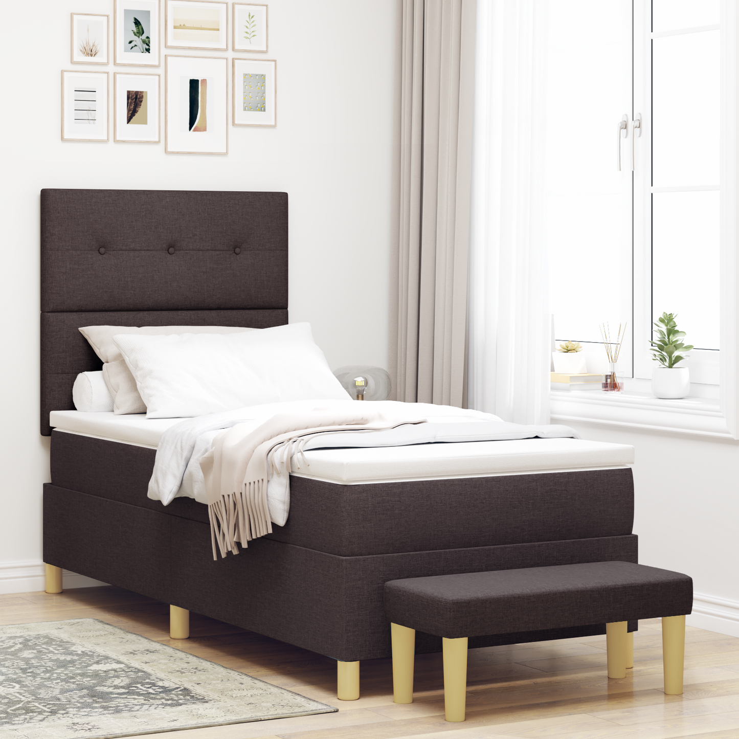 Box Spring Seng Med Madras Mørkebrun 90 X 200 Cm Stof