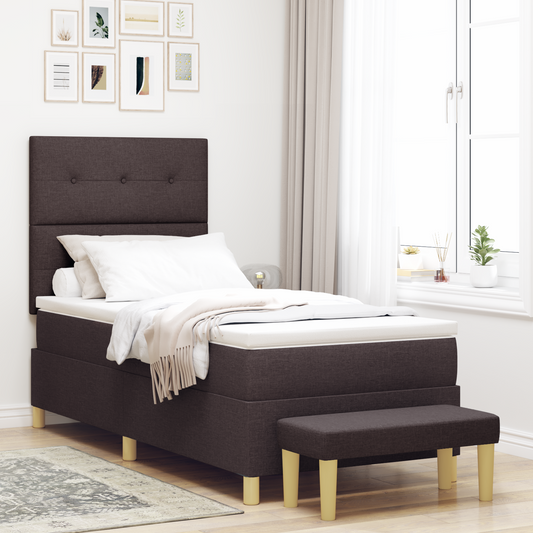 Box Spring Seng Med Madras Mørkebrun 90 X 200 Cm Stof