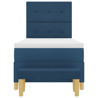 Box Spring Seng Med Madras Med Hovedgærde Blå 90 X 200 Cm Stof