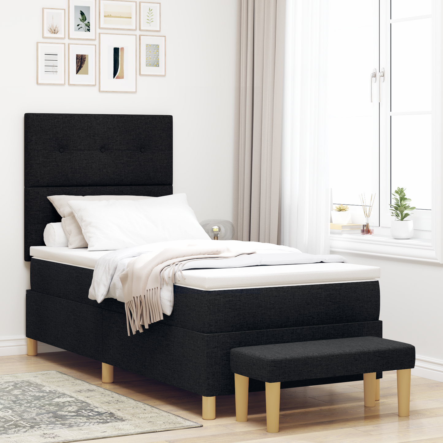 Box Spring Seng Med Madras Sort 100 X 200 Cm Stof