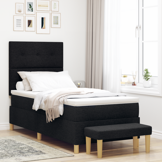 Box Spring Seng Med Madras Sort 100 X 200 Cm Stof
