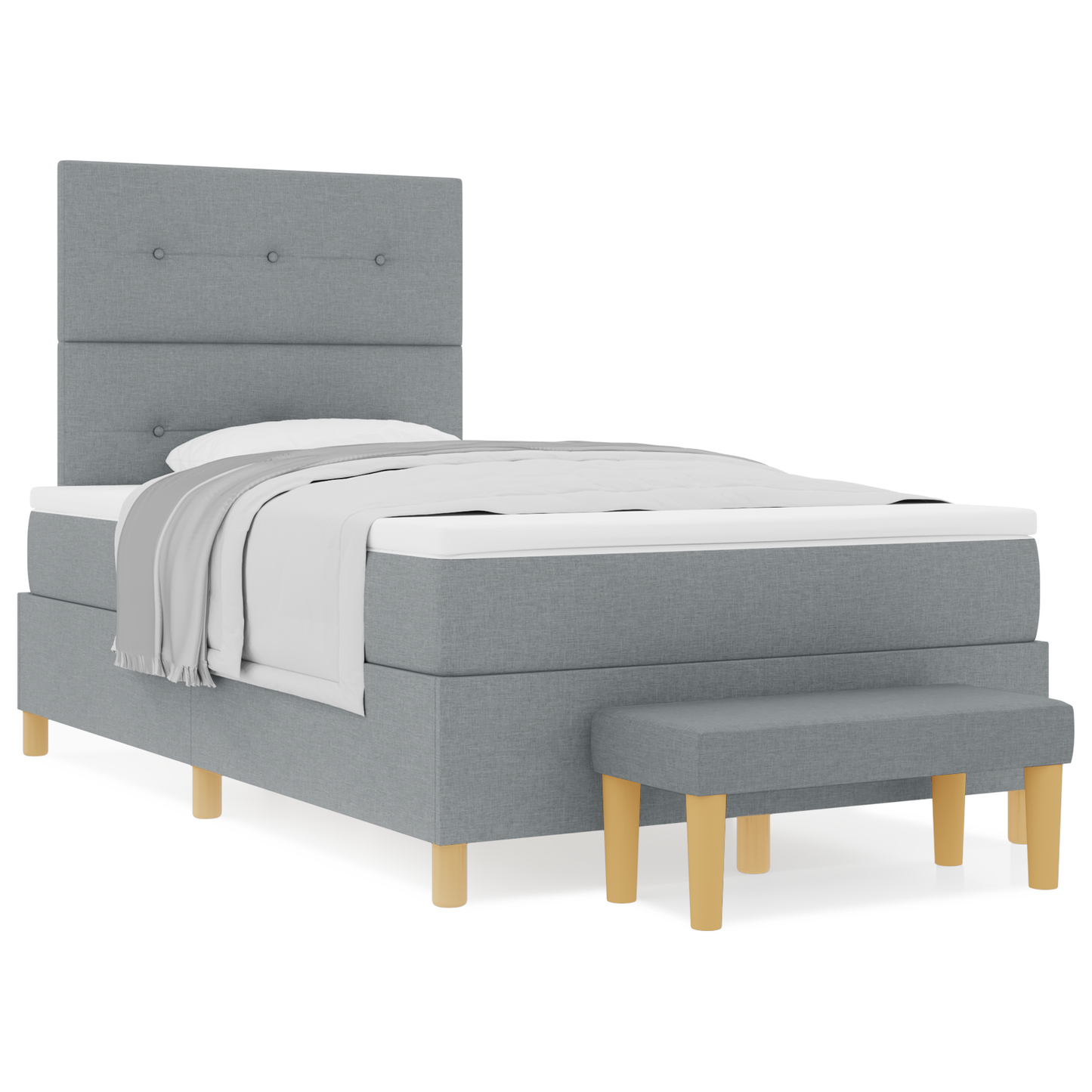 Box Spring Seng Med Madras Lysegrå 120 X 200 Cm Stof